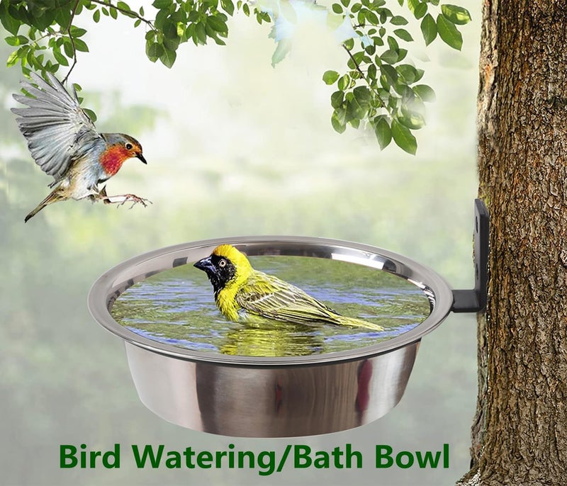 Ofasixx 2 Pack 8.5" Squirrel and Bird Feeder for Outside Tree/Fence, Removable Metal Bowl Feeder with Drainage Holes, Adding 1 for Squirrel Watering or Bird Bath/Swim, Sturdy Easy Clean Feeders for Outdoor - Image 4